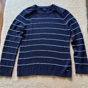 Tommy Hilfiger Navy and White Striped Crewneck Sweater